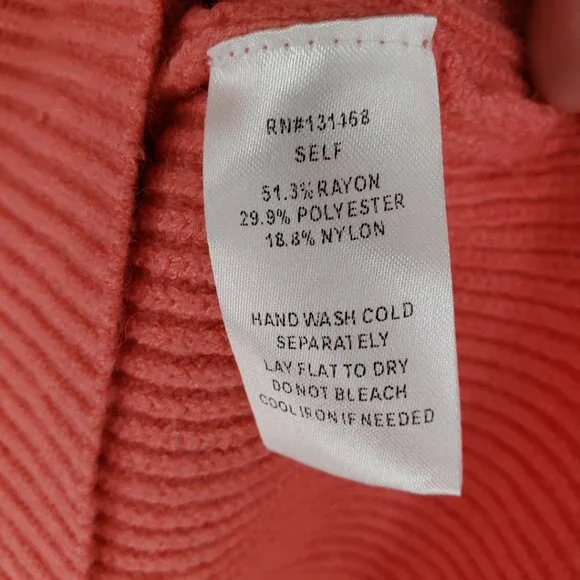 Vici Cowl Neck Balloon Sleeve Pullover Sweater S Ribbed Knit Relaxed Fit Coral - Picture 11 of 11